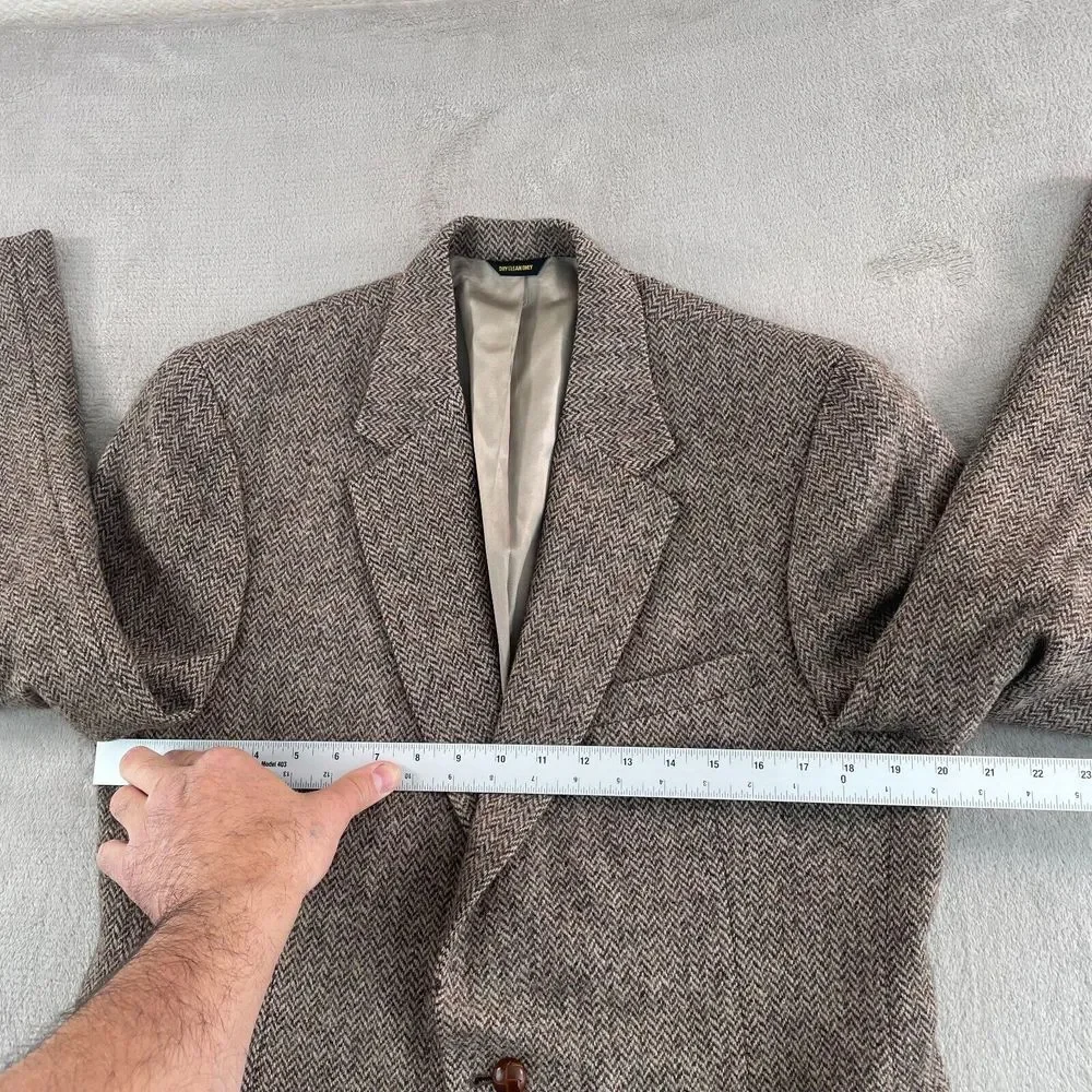 Vintage Harris Tweed‎ Blazer Jacket Sport Coat 40R Brown Herringbone 100% Wool